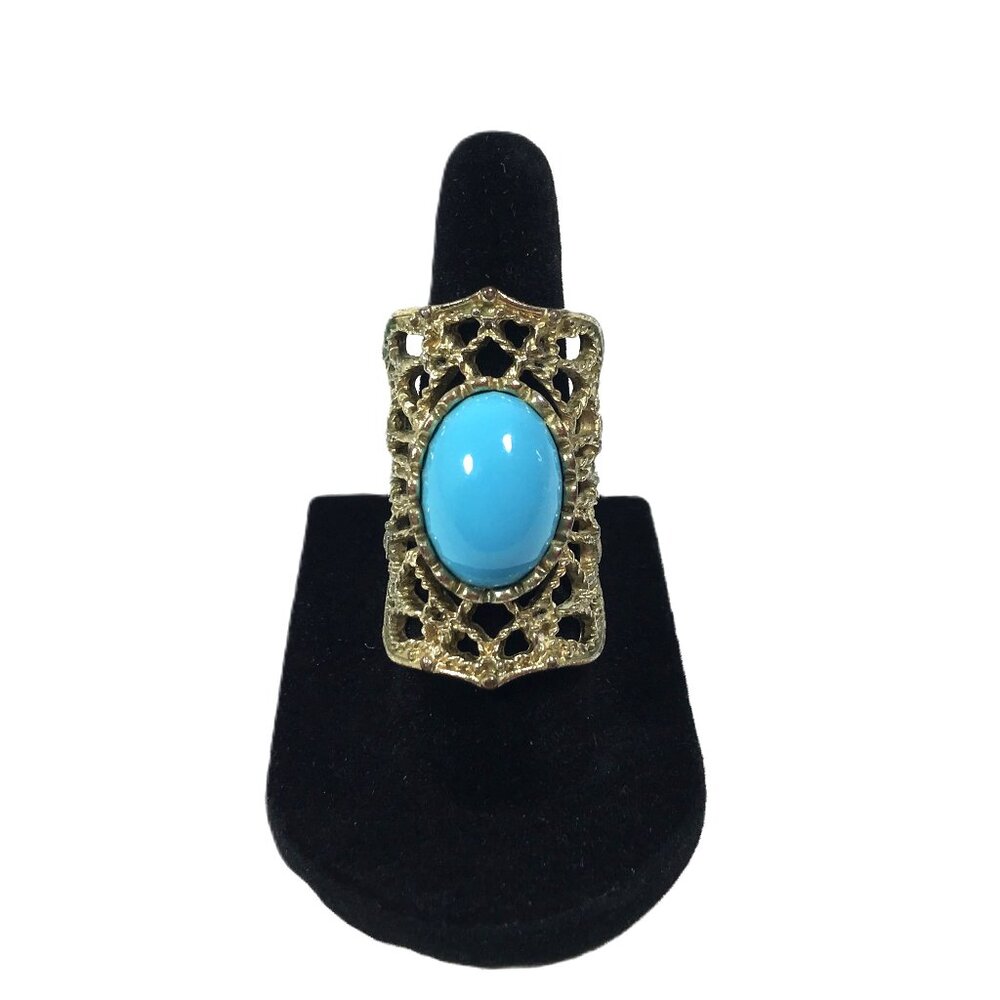 Vintage Faux Turquoise Statement Ring Sz 7
